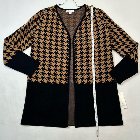 Charter Club Women’s Size Small Brown Black Houndstooth Open Duster Cardigan NEW - Picture 9 of 9
